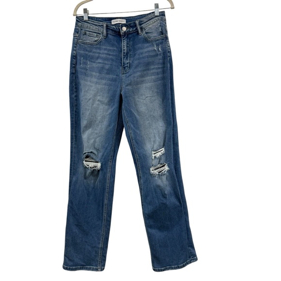 Flying Monkey Jeans Distressed High Rise Medium Wash Straight Leg Size 29 X 32 - Picture 1 of 11